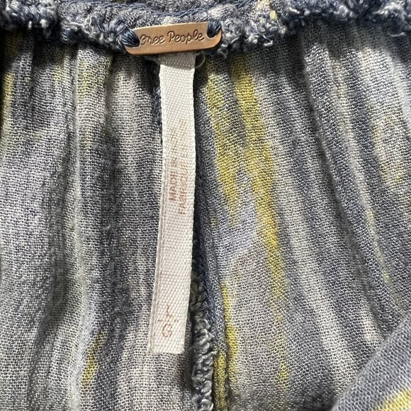 Free People Pants Womens Large Gray Blue Yellow Abstract Wide Leg Boho Lounge - Picture 13 of 15